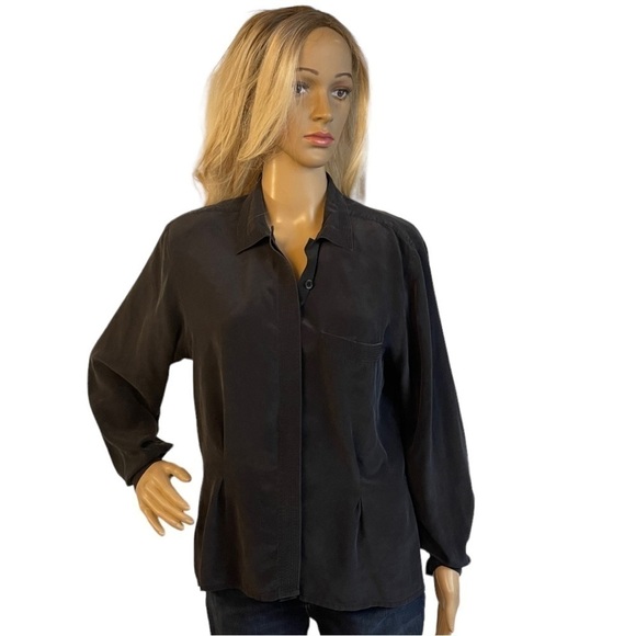 Christian Dior Muted Black Silk Button Up Shirt/Blouse - Picture 1 of 10